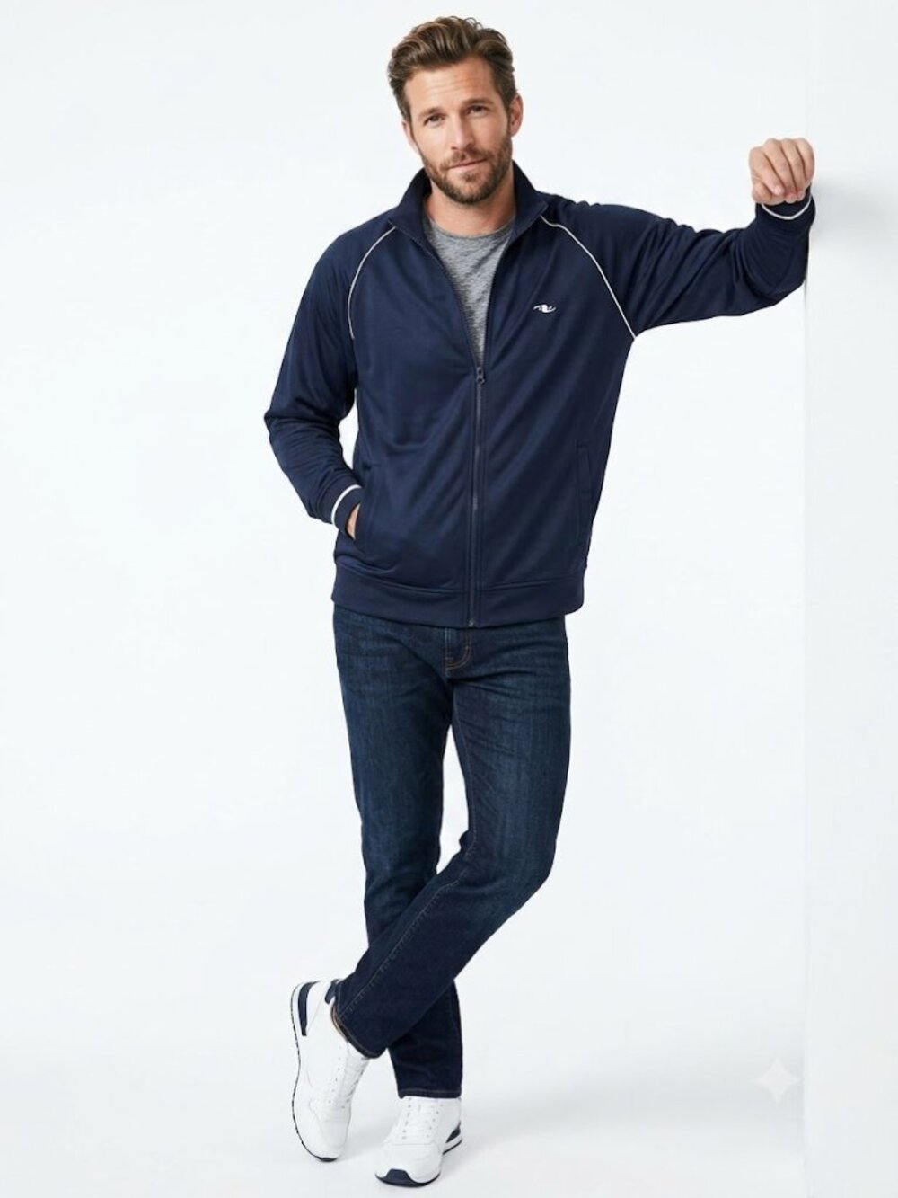 Athletic Works Men Windbreaker Jacket Navy Full Zip Front Pockets Size Large